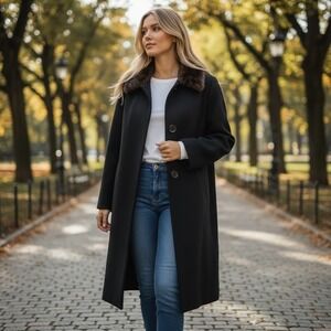 Vintage 100% Mongolian Cashmere Coat Real Fur Collar Black ILGWU Union Made
